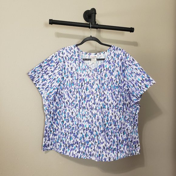 Scrubstar Blue Purple Printed Scrub Top 2X - Picture 1 of 10